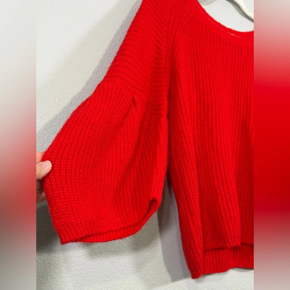 Leith Sweater Crew Neck Balloon Sleeve Knit Pullover Red Holiday Shirt Women S